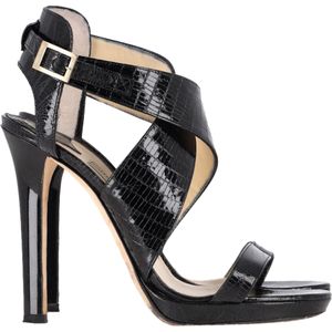 Jimmy Choo Cross-Strap Sleehakken in Zwart Patachtleer