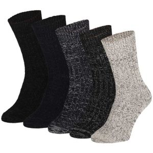 Apollo Heren Gebreide Sokken 5-Pack Zwart/Grijs/Blauw Werksokken - Maat 39-42