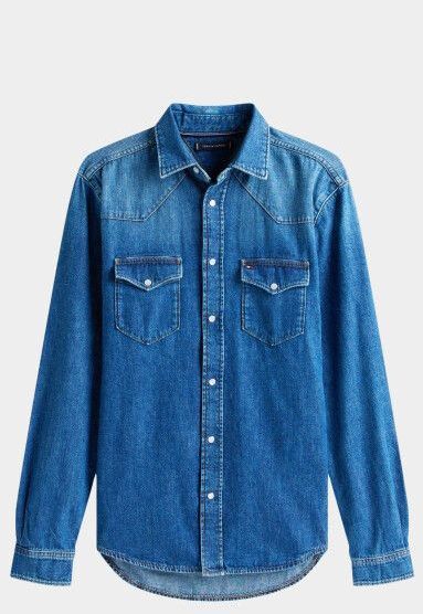 Tommy Hilfiger, Heren, Overhemden, Blauw, Maat: S Denim,