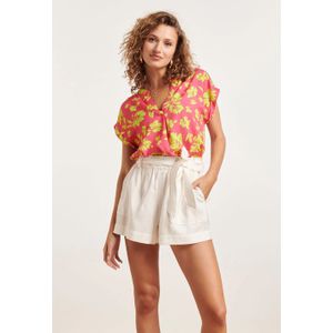 Smashed Lemon 24372 dames fuchsia top met allover lime bloemenprint