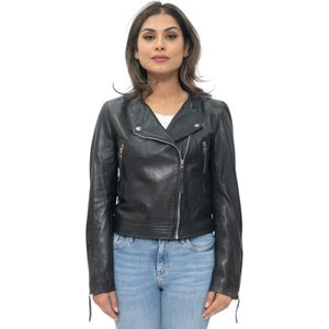 Dames - Bikerjack - Zwart - Padova - Kraagloos - Leren Jassen