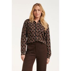 Smashed Lemon 24546 bruine stretchy blouse met bladerprint