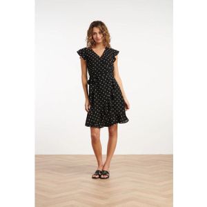 Smashed Lemon - 35096 - Korte Chiffon Jurk - Zwart - Stippenprint