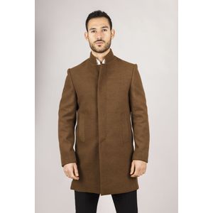 Overjas - Bruin - Wolmix - Heren - Met Nehru-kraag