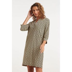 Smashed Lemon - 24710 - Fitted Jurk - Off-white en Zwart - Grafische Bloemenprint - Travel Kwaliteit