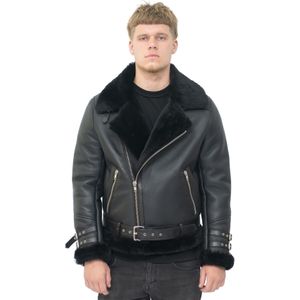 Heren - Edmonton - Bikerjack - Zwart - Dubbelzijdige Schapenvacht