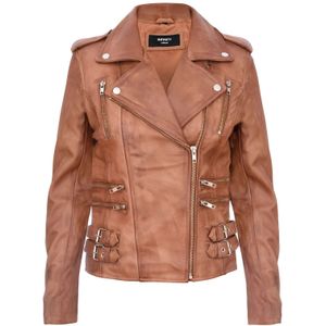 Dames - Leren Bikerjack - Zwart - Brando Loddon