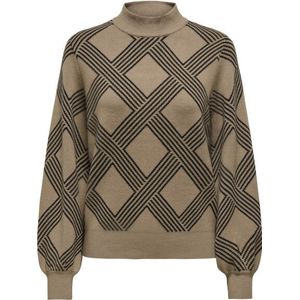 Only - Onlanny LS JQ O-Neck KNT - Jacquard Gebreide Trui - Bruin - Cropped Silhouet