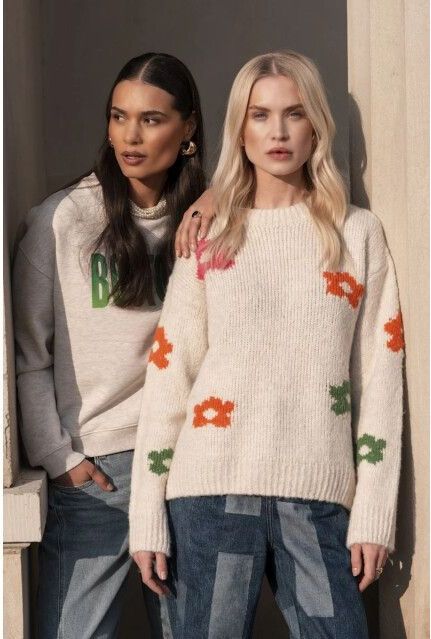 Geisha 54598-70 010 pullover flowers off-white/fuchsia/orange/green