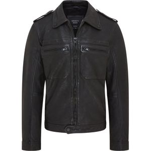 Infinity - Harstad - Leren Overhemdjack - Zwart - Klassieke Truckerstijl