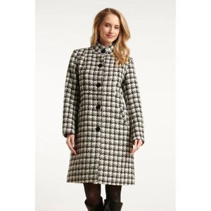 Smashed Lemon - Houndstooth Jas - Zwart en Off-white - Hoge Hals - Getailleerd