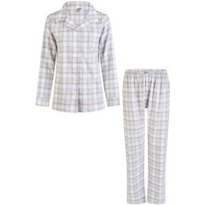 By Louise Dames pyjama set flanel lang met knoopsluiting blauw/wit geruit
