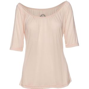 Top - Lichtroze - Jerseystof - Elleboogmouwen - Decoratief Zilverkleurig Strass Detail