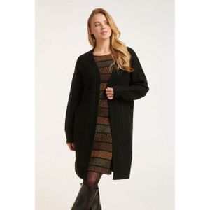 Smashed Lemon - 24630 - Oversized Open Cardigan - Zwart - Kabelstructuur