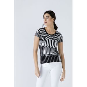 Imprimétops - Zwart-witte Top - Korte Mouwen - Getailleerd - Ronde Hals