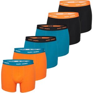 Happy Shorts Heren boxershorts trunks oranje/turquoise/zwart 6-pack