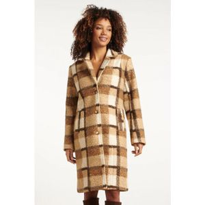 Smashed Lemon - Bouclé Ruitjesjas - Camel - Met Kraag en Revers