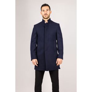 Wolmix Overjas - Marineblauw - Heren - Met Opstaande Kraag