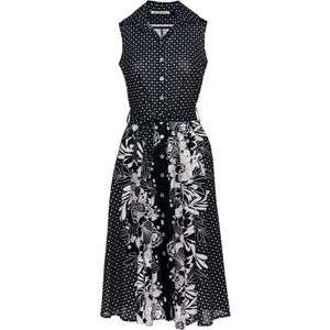 A-lijn Jurk - Zwart - Mouwloos - Geweven Popeline Katoen - Kraag en Knoopsluiting