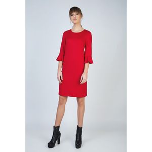 Jerseyjurken - Rode Jurk - Punto di Roma - ¾ Mouwen - Ronde Halslijn