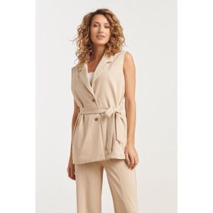 Smashed Lemon - Sand Belted Stretch Waistcoat - Gilet - Beige