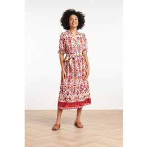 Smashed Lemon - Lange Jurk - Rood/Pink - Abstracte Print - Driekwart Mouwen