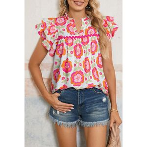 Bloemdruk Blouse met Flatterende Mouwen