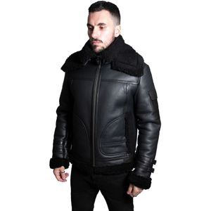 Heren - Retro Biker Schapenvachtjack - Zwart - Avignon