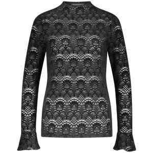 Tramontana - Flared-Sleeve Brushed Lace Top - Zwart - Blousetop
