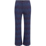 Smashed Lemon 24678 blauwe zigzag print broek met flared pasvorm