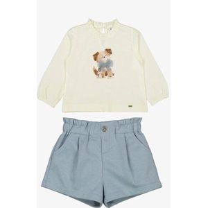 Mayoral - Meisjes Set - Blue Bell - Longsleeve met Roezel Kraagje en Short