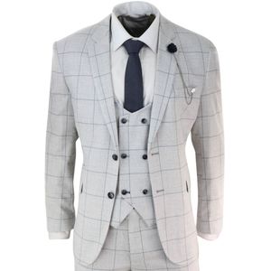 Heren - 3-delig - Lichtgrijs - Geruit - Tweed - Vintage Retro Klassiek Pak