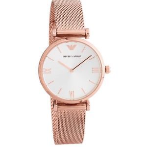 Emporio Armani - AR1956 - Dameshorloge - Roségoud - Mesh Armband - Zilveren Wijzerplaat
