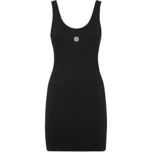 Short Dress - Jurk - Ribgebreide Stretchmix van Katoen - Zwart