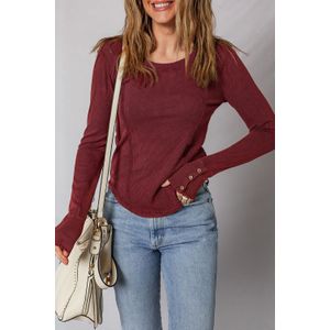 Geribbelde Crew Neck Langwerpige Mouwtop