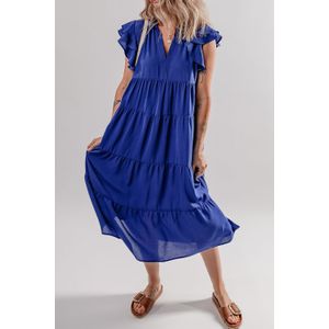 Gelaagde Fladdermouw Midi-jurk