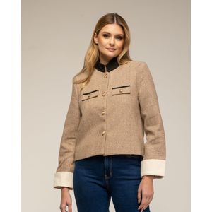 Leren jassen - Mao Kraag Jas - Met Zakdetail - Gouden Knopen - Mouwdetail Met Omslag