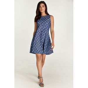Indigo - Bloemenloche - Jurk - Mouwloos - Geweven Katoen - Ronde Halslijn