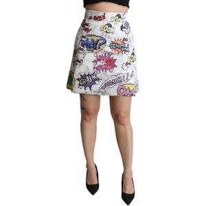 Dolce & Gabbana Damesrok met witte cartoonbrokaat A-lijn en hoge taille