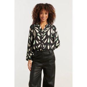 Smashed Lemon - Ornament Geprint Blouse - Zwart - Met Lange Pofmouwen