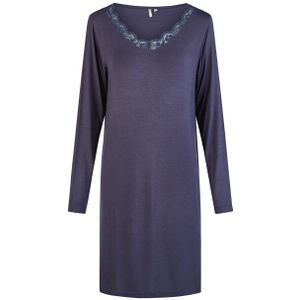 By Louise Dames nachthemd v-hals met kant lange mouw bamboe viscose effen donker
