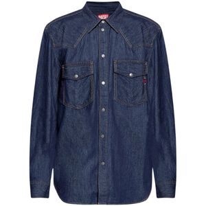 Diesel - Donkerblauw - Denim Overhemd - 100% Katoen - Normale Pasvorm