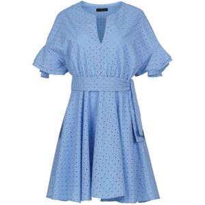 Jurk - Koraal - Geborduurd - Katoen - Korte Mouwen - Clochestijl