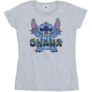 Li-cense Disney dames lilo and stitch ohana blauw glitch katoenen t-shirt