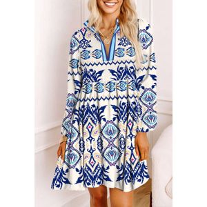 Geprinte Mini Jurk met Lange Mouwen