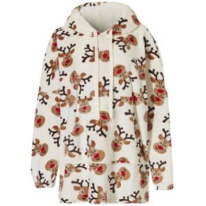 Huggle - Fleece Hoodie - Wit - Dames - Inclusief Capuchon - Kerst Rendier
