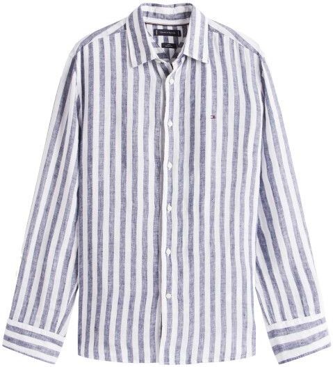 TOMMY HILFIGER - Hemd - Blauw - Linnen - Lange Mouwen - Recht Model