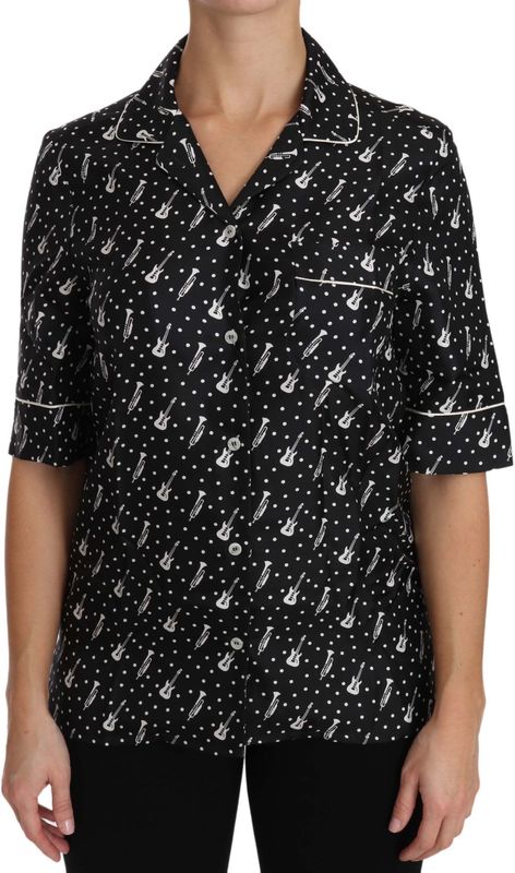 Dolce & Gabbana - Gitaar Trompet Print - Poloshirt - Zwart - 100% Zijde