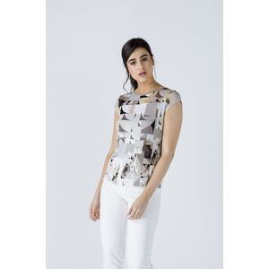 Aansluitende Top - IJzerkleur - Zomertop van Jersey met Stretch en Print