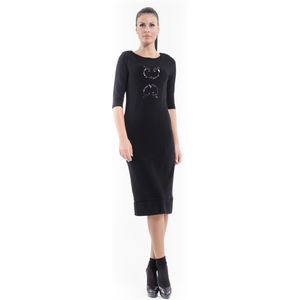 Conquista - Stretch Jurk - Zwart - Pailletten Detail